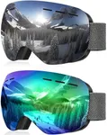 NSSIW Ski Goggles for Men Women Youth, OTG Snowboard Goggles Snow Goggles with Anti Fog and UV Protection Over Glasses 2 Pack