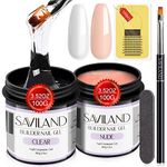 SAVILAND Clear Builder Nail Gel Kit - 2PCS 100g Nail Extension Gel Set with 100PCS Nail Forms and Acrylic Nail Brush for Beginners