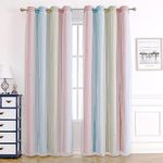 KAHEAUM Blackout Curtains for Bedroom Living Room Kids Girls Nursery Curtains Eyelet,2 Panel 46 x 54 inch Drop White Voile Net Curtains for Windows,Soundproof Thermal Black Out Curtains UK Pink Green