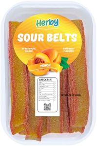 Herby Sour Candy Belt, Peach Flavor, Vegan & Halal, 10 Oz Plastic Tub (Pack of 12)