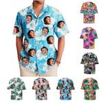 Funny Hawaiian Shirts for Men, Custom Hawaiian Shirt with Face, Tropical Summer Beach Casual Short Sleeve Button Down Shirts Blue