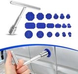yvshy Pack of 19 Car Dent Puller Kit, Paint-Free Body Dent Hail Damage Repair with Silver T-Shape Puller, Universal Vehicle Accessories, for Car, Glass, Screen & Objects Moving (Silver & Blue)