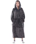 Waitu Wearable Blanket Sweatshirt for Women and Men, Super Warm and Cozy Big Blanket Hoodie, Thick Flannel Blanket with Sleeves and Giant Pocket - Dark Gray