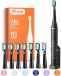 Bitvae Ultrasonic Electric Toothbrushes - Electric Toothbrush for Adults and Kids, American Dental Association Accepted, Rechargeable Travel Sonic Toothbrush with 8 Heads, Black D2 (charcoal)