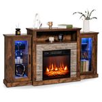 DORTALA Electric Fireplace TV Stand for TVs Up to 65 Inches, Electric Fireplace Mantel with 16-Color Led Lights, Adjustable Glass Shelves, Remote & Smart APP Control, Brown