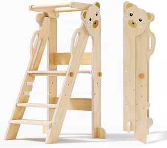Helangel Foldable Toddler Tower,Learning Tower with Adjustable Height,Mothers' Helper Montessori Learning Step Ladder Durable and Safe Design for 18 Month-6Years 41 x 46.5 x 91.5cm