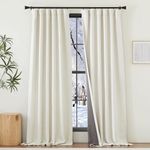 NICETOWN 100% Blackout Faux Linen Curtains 120 inches Long 2 Panels, Rod Pocket/Back Tab/Hook Belt Linen Burlap Room Darkening Bedroom Curtains & Drapes for Living Room, Natural, W50 x L120