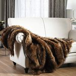 Luxury Plush Faux Fur Throw Blanket, Long Pile Brown with Black Tipped Blanket, Super Warm, Fuzzy, Elegant, Fluffy Decoration Blanket Scarf for Sofa, Armchair, Couch and Bed, 150 x 200cm