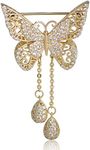 Guoshang Women Hollow Out Butterfly Brooch Pin with Pendant Butterfly Lapel Pin for Coats Jackets Sweaters Accessories,Gold,1 Pc