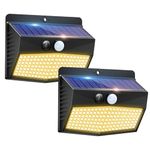 Solar Lights Outdoor, [ 2 Pack/138LED ] Solar Motion Sensor Light Outdoor with 3 Lighting Modes Wireless Waterproof Solar Wall Lights Solar Security Lights for Fence Yard Garden Deck Garage-Warm White
