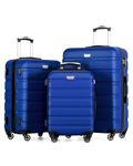 COOLIFE 3 Piece Luggage Set for Family Travel, Overseas Travel, ABS+PC, Lightweight Durable Suitcase with 360°Rubber Spinner Wheels, YKK Zipper, Telescopic Handle, TSA Lock, Navy Blue
