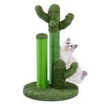 PAWZ Road Cat Scratching Post Cactus Cat Scratcher Featuring with 3 Scratching Poles and Dangling Ball-Large 27 Inches Green