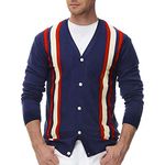 NQyIOS Mens Autumn Fashion Casual Button Knitted Cardigan Long Sleeve Jacket Mens Cardigan Button Sweater (ZWadG-Navy, L)