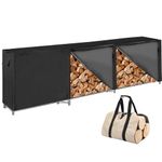 Emalie 11.7ft Long Firewood Log Rack with Waterproof Cover and Log Carrier Tote, 3/4 Cord Fire Wood Storage, Heavy Duty Log Holder Stand for Outdoor Indoor Use, Easy to Assemble