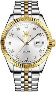 OLEVS White Watch for Men Large Face Gold and Silver Stainless Steel Mens Watch with Date Luxury Old Money Men Dress Watch Coin Edge Bezel Waterproof Luminous Analog Man Wrist Watch with Battery