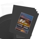 Photoys, Acid Free Core Bevel Cut Photo Mat Mattes with Backing Board and Clear Bag, Pack of 25 (Black, 11"x14" for 8x10" Photo)