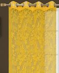 Yb Homes Floral Pattern Polyester Tissue Net Eyelet Window Curtains 5Ft Set of 2, Semi Sheer Panels for Living Room Bedroom Kitchen Balcony, Curtain Drapes for Home Office Decor (4x5 Feet, Yellow)