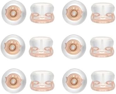 Earring Backs,Soft 18K Gold Silicone Plastic Rubber Earring Backs for Studs, 12pcs Rose Gold Clear Plastic Earring Backer Replacement for Heavy Earrings, Secure Locking Earring Backs