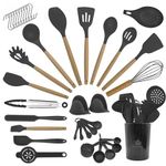 NestBlend Nonstick Black Wooden Kitchen Utensils Set - 38 Pieces Kitchen Utensil Set - Kitchen Gadgets Cookware Set - Cooking Utensils Silicone Kitchen Set - Utensils Set with Holder Heat Resistant.