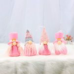 Mimeela 4 Pack Pink Gnome Christmas Ornaments, Cute Swedish Tomte Mini Gnomes Scandinavian Home Decor, Christmas Tree Hanging Gnomes Ornaments (Group A- Pink)