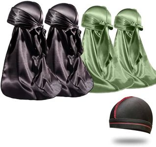 4PCS Silky Durags for Men Women 360 Waves with 1 Wave Cap, Silky Satin Durag Extra Long Tails