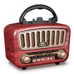 【2024 Newest】 PRUNUS J-180 Vintage Retro Radio Speaker with Best Sound, Portable AM FM Radio with Loud Volume, TF Card & MP3 Player, Rechargeable Speaker