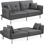 Yaheetech 198CM Modern Fabric 3 Seat Sofa Bed Couch Settee with Arms and 2 Soft Cushions Dark Gray