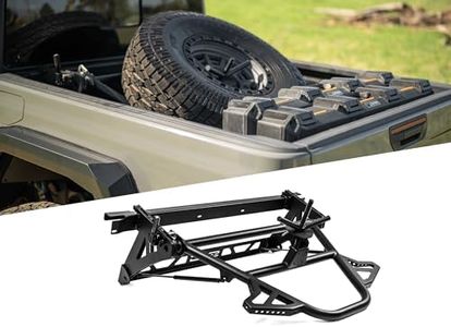 DV8 Offroad Adjustable in-Bed Spare Tire Carrier for 2020-2025 Jeep Gladiator JT | Flat or Angled Mounting Positions | Stainless Single Action Latching Mechanism | Compatible w/Most Wheel/Tire Setups
