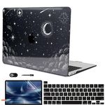 LCMOCICO for New MacBook Pro 13 inch Case M2 M1 A2338 A2289 A2251 2020 2021 2022 Release with Touch Bar & Touch ID, Glitter Black Plastic Hard Cover Keyboard Skin Screen Protector, Stars & Moon