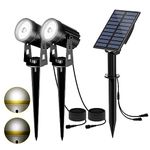 T-SUN Solar Spot Lights Outdoor Garden, Set of 2 1-LED 6000K White Solar Lights Outdoor Garden for Pathway Patio Gate Fence Garden Yard Driveway Porch Walkway