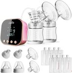 【2023 Upgraded Model 】 Double Electric Breast Pump Portable Strong Suction Pain Free Breastfeeding Pump with 2 Sizes of Flange 4 Modes & 9 Levels Milk Ultra-Quiet Rechargeable for Travel&Home