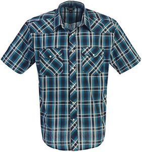 Gioberti Men's Plaid Western Shirt, Turquoise/Navy, Medium