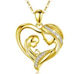 INFUSEU Mother Daughter Necklace Gold Heart Mom Jewelry 925 Sterling Silver Pendant Special Gifts for Young Mommy in Law Birthday Valentines Present