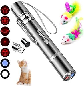 Cat Laser Pointer Toy, Proxima Direct Upgraded 5-in-1 Indoor Interactive Kitten Cat Toy, USB Rechargeable LED Light Pointer, Toy for Cat Dog Chasing Play and Training Exercise (Silver)