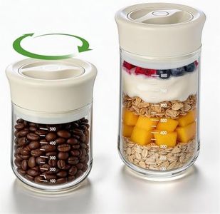 iETH Glass Overnight Oats Containers with Lids - 2 Pack Airtight Food Storage Containers with Twist Lock, Leakproof Canning jars Wide Mouth for Chia Pudding & Yogurt, Coffee, Tea (17oz + 27oz Beige)