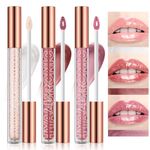 LANGMANNI 3Pcs Hyaluronic Acid Lip Gloss Set,Hydrate & High Shine Clear Looking Lips,Smooth Texture And Long Lasting Lip moisturizing,Brightening 0.1oz/pc (#1+#2+#3)