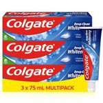 Colgate Deep Clean Whitening Toothpaste, 3 x 75 ml, Helps remove stains, Removes plaque, Clinically proven, Fights cavity