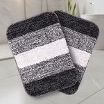 SARAL HOME EASY LIVING Microfiber Striped Rectangle Shaped Anti-Skid Bath Mats | Soft & Super Absorbent Mats for Shower | Washable, Non-Slip & Quick-Drying Mats, 35x50 CM | Pack of 2 (Black)