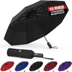 BALORIZ Windproof Double Layer Umbrellas, Compact Travel Folding Umbrella, Auto Open & Close Portable Wind & Rain Resistant Umbrella with 10 Ribs for Men, Women, Children (Black)