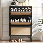 Anewome Rattan Shoe Cabinet with 3 