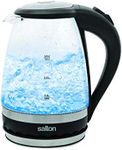 Salton Cordless Electric Glass Kettle - Compact 1.5L/Quart Water Boiler and Tea Heater with Automatic Shut-Off and Boil-Dry Protection, Soft Blue Illumination, Stainless Steel, 1100 Watts