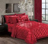 swift 3 Piece Quilted Bedspread/Bed Throw with Pillow Shams Luxury Premium Quality Crushed Velvet (Burgundy, King)