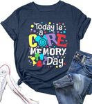 Magical Shirt for Women Funny Today is A Core Memory Day Letter Print T Shirts Cute Family Vacation Graphic Tee Tops, Blue, Small