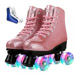 Roller Skates for Women Men Shiny PU Leather High-top Roller Skate Shoes for Beginner Classic Double-Row Roller Skates, Indoor Outdoor Roller Skates (Crystal Pink Flash Wheels,40)