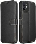 ELESNOW Case for iPhone 12, Premium PU Leather Card Holder Wallet Flip Phone Case Cover Magnetic Closure Compatible with Apple iPhone 12-6.1" (Black)