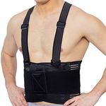 NEOtech Care Adjustable Back Brace Lumbar Support Belt with Suspenders, Charcoal Color, Size L