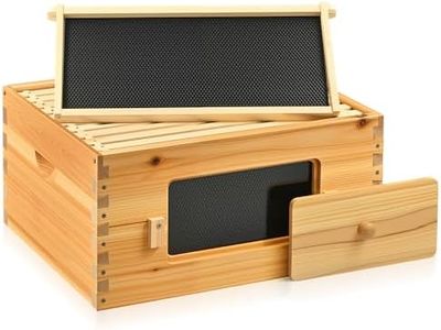 CREWORKS 10 Frame Bee Hive Box, Langstroth Beehive Deep Box with Frames & Foundations, Beeswax Coated Brood Bee Box for Bee Keeper, Beekeeping Supplies with Transparent Acrylic Window