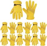 HANDLANDY 6 Pairs Leather Work Gloves for Men & Women, Reinforced Durable Garden Gloves, Cowhide Working Glove for Gardening, Landscaping, Yard Work & Driving (Golden, XL)