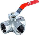 MTR Three Way Ball Valve Premium Forged Brass, Three Way Ball Valve Nickel Plated - 25MM(1")