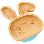 bamboo bamboo Baby Plate and Toddler Plate, Suction Plate for Feeding and Weaning, Bamboo Bunny Plate with Secure Suction, Suction Plates for Babies from 6 Months (Bunny, Blue)